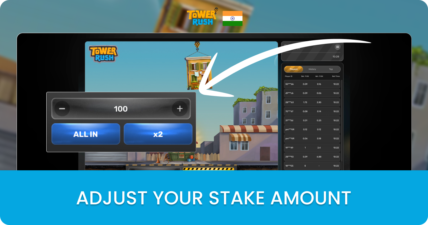 Adjust Stake Amount in Tower Rush Game
