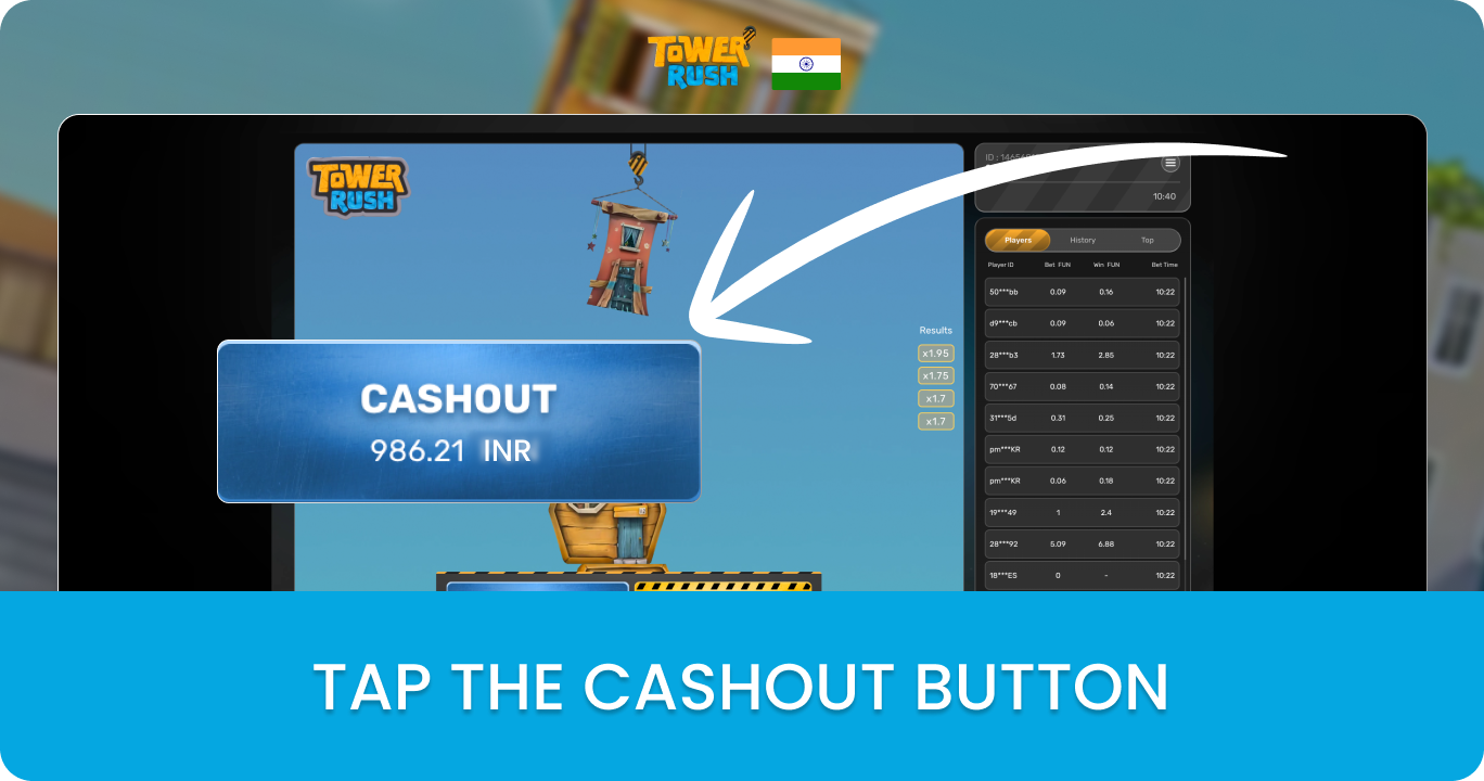 Tap the Cash-Out Button in Tower Rush Game